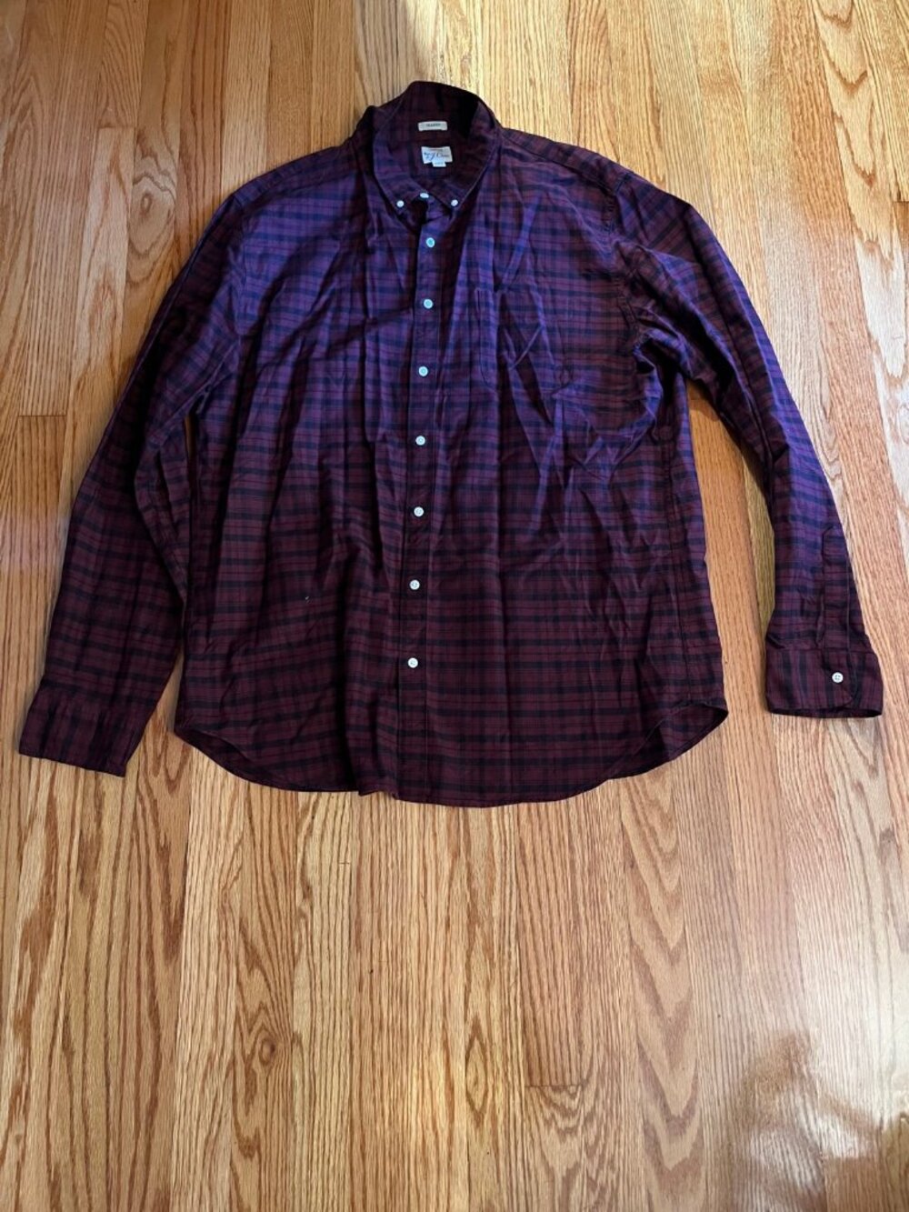 J.Crew Mens XXLT Classic Oxford Plaid Button Down Shirt Burgundy